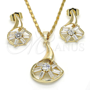 Juego de Arete y Dije de Adulto 10.221.0022 Oro Laminado, Diseño de Baguette, con Blanca Zirconia Cubica, Pulido, Tono Dorado
