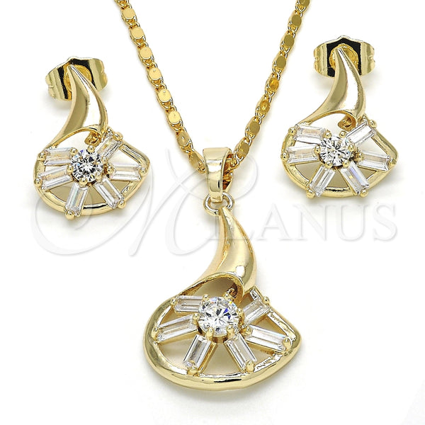 Juego de Arete y Dije de Adulto 10.221.0022 Oro Laminado, Diseño de Baguette, con Blanca Zirconia Cubica, Pulido, Tono Dorado
