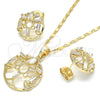 Juego de Arete y Dije de Adulto 10.221.0023 Oro Laminado, Diseño de Baguette, con Blanca Zirconia Cubica, Pulido, Tono Dorado
