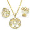 Juego de Arete y Dije de Adulto 10.221.0023 Oro Laminado, Diseño de Baguette, con Blanca Zirconia Cubica, Pulido, Tono Dorado