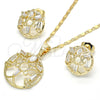 Juego de Arete y Dije de Adulto 10.221.0023 Oro Laminado, Diseño de Baguette, con Blanca Zirconia Cubica, Pulido, Tono Dorado