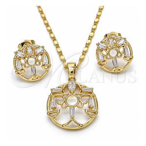 Juego de Arete y Dije de Adulto 10.221.0023 Oro Laminado, Diseño de Baguette, con Blanca Zirconia Cubica, Pulido, Tono Dorado