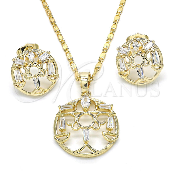 Juego de Arete y Dije de Adulto 10.221.0023 Oro Laminado, Diseño de Baguette, con Blanca Zirconia Cubica, Pulido, Tono Dorado