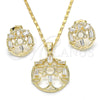 Juego de Arete y Dije de Adulto 10.221.0023 Oro Laminado, Diseño de Baguette, con Blanca Zirconia Cubica, Pulido, Tono Dorado