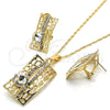 Juego de Arete y Dije de Adulto 10.306.0012 Oro Laminado, con Blanca Cristal, Pulido, Tono Dorado