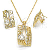 Juego de Arete y Dije de Adulto 10.306.0012 Oro Laminado, con Blanca Cristal, Pulido, Tono Dorado
