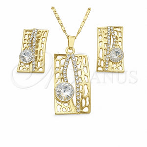 Juego de Arete y Dije de Adulto 10.306.0012 Oro Laminado, con Blanca Cristal, Pulido, Tono Dorado
