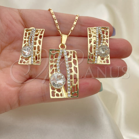 Juego de Arete y Dije de Adulto 10.306.0012 Oro Laminado, con Blanca Cristal, Pulido, Tono Dorado