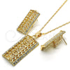 Juego de Arete y Dije de Adulto 10.306.0020 Oro Laminado, con Blanca Cristal, Pulido, Tono Dorado