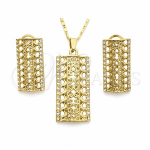 Juego de Arete y Dije de Adulto 10.306.0020 Oro Laminado, con Blanca Cristal, Pulido, Tono Dorado
