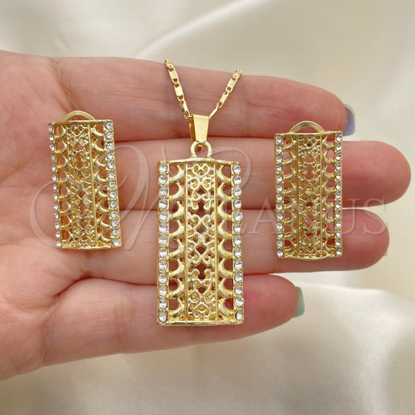 Juego de Arete y Dije de Adulto 10.306.0020 Oro Laminado, con Blanca Cristal, Pulido, Tono Dorado