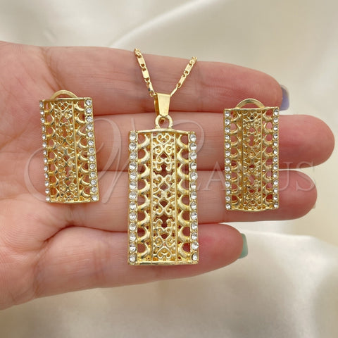 Juego de Arete y Dije de Adulto 10.306.0020 Oro Laminado, con Blanca Cristal, Pulido, Tono Dorado
