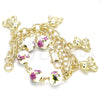 Pulsera de Dije 03.179.0059.07 Oro Laminado, Diseño de Osito y Flor, Pulido, Tono Dorado (08 MM Thickness, 7 Inches Length)