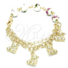 Pulsera de Dije 03.179.0059.07 Oro Laminado, Diseño de Osito y Flor, Pulido, Tono Dorado (08 MM Thickness, 7 Inches Length)