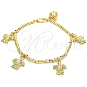 Pulsera de Dije 03.179.0031.07 Oro Laminado, Diseño de Tortuga, Pulido, Tono Dorado (03 MM Thickness, 7 Inches Length)