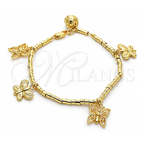 Pulsera de Dije 03.179.0062.07 Oro Laminado, Diseño de Mariposa, Pulido, Tono Dorado (Grosor 03 MM, 7 Pulgadas de Largo)