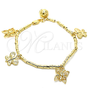 Pulsera de Dije 03.179.0062.07 Oro Laminado, Diseño de Mariposa, Pulido, Tono Dorado (03 MM Thickness, 7 Inches Length)