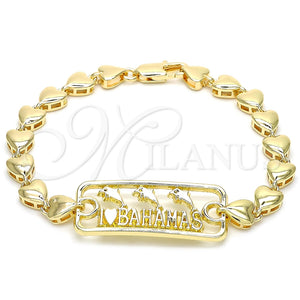 Pulsera Elegante 03.63.1854.07 Oro Laminado, Diseño de Delfín y Corazón, Pulido, Tono Dorado (07 MM Thickness, 7 Inches Length)