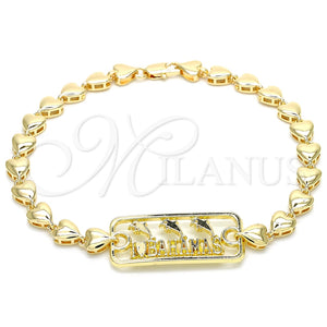 Tobillera Elegante 03.63.1854.10 Oro Laminado, Diseño de Delfín y Corazón, Pulido, Tono Dorado (07 MM Thickness, 10 Inches Length)