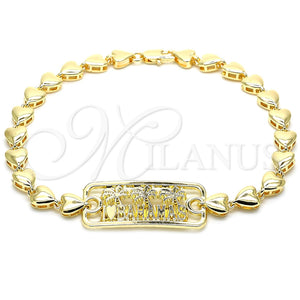 Tobillera Elegante 03.63.1855.10 Oro Laminado, Diseño de Ãrbol y Corazón, Pulido, Tono Dorado (07 MM Thickness, 10 Inches Length)