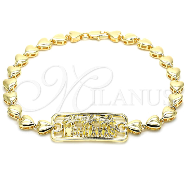 Tobillera Elegante 03.63.1855.10 Oro Laminado, Diseño de Ãrbol y Corazón, Pulido, Tono Dorado (07 MM Thickness, 10 Inches Length)