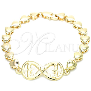 Pulsera Elegante 03.63.1856.07 Oro Laminado, Diseño de Infinito y Corazón, Pulido, Tono Dorado (07 MM Thickness, 7 Inches Length)