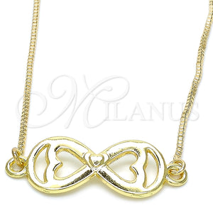 Collares con Dije 04.63.1382.20 Oro Laminado, Diseño de Infinito y Corazón, Pulido, Tono Dorado (01 MM Thickness, 20 Inches Length)