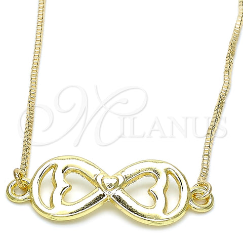 Collares con Dije 04.63.1382.20 Oro Laminado, Diseño de Infinito y Corazón, Pulido, Tono Dorado (01 MM Thickness, 20 Inches Length)
