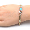 Pulsera Elegante 03.63.1858.07 Oro Laminado, Diseño de Amor y Corazón, Esmaltado Turquesa, Dos Tonos (04 MM Thickness, 7 Inches Length)