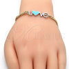 Pulsera Elegante 03.63.1858.07 Oro Laminado, Diseño de Amor y Corazón, Esmaltado Turquesa, Dos Tonos (04 MM Thickness, 7 Inches Length)