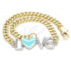 Pulsera Elegante 03.63.1858.07 Oro Laminado, Diseño de Amor y Corazón, Esmaltado Turquesa, Dos Tonos (04 MM Thickness, 7 Inches Length)