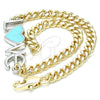 Pulsera Elegante 03.63.1858.07 Oro Laminado, Diseño de Amor y Corazón, Esmaltado Turquesa, Dos Tonos (04 MM Thickness, 7 Inches Length)