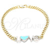 Pulsera Elegante 03.63.1858.07 Oro Laminado, Diseño de Amor y Corazón, Esmaltado Turquesa, Dos Tonos (04 MM Thickness, 7 Inches Length)