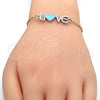 Pulsera Bolo Ajustable 03.63.1859.10 Oro Laminado, Diseño de Amor y Corazón, Esmaltado Turquesa, Dos Tonos (01 MM Thickness, 10 Inches Length)