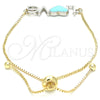Pulsera Bolo Ajustable 03.63.1859.10 Oro Laminado, Diseño de Amor y Corazón, Esmaltado Turquesa, Dos Tonos (01 MM Thickness, 10 Inches Length)