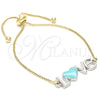 Pulsera Bolo Ajustable 03.63.1859.10 Oro Laminado, Diseño de Amor y Corazón, Esmaltado Turquesa, Dos Tonos (01 MM Thickness, 10 Inches Length)