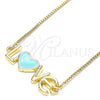 Collares con Dije 04.63.1381.20 Oro Laminado, Diseño de Con Nombre y Amor, Esmaltado Turquesa, Tono Dorado (01 MM Thickness, 20 Inches Length)