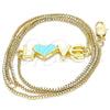 Collares con Dije 04.63.1381.20 Oro Laminado, Diseño de Con Nombre y Amor, Esmaltado Turquesa, Tono Dorado (01 MM Thickness, 20 Inches Length)