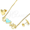 Juego de Arete y Dije de Adulto 06.63.0214 Oro Laminado, Diseño de Amor y Corazón, Esmaltado Turquesa, Tono Dorado