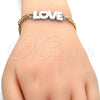 Pulsera Elegante 03.63.1861.07 Oro Laminado, Diseño de Amor y Corazón, Esmaltado Blanco, Dos Tonos (04 MM Thickness, 7 Inches Length)