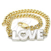 Pulsera Elegante 03.63.1861.07 Oro Laminado, Diseño de Amor y Corazón, Esmaltado Blanco, Dos Tonos (04 MM Thickness, 7 Inches Length)