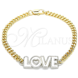 Pulsera Elegante 03.63.1861.07 Oro Laminado, Diseño de Amor y Corazón, Esmaltado Blanco, Dos Tonos (04 MM Thickness, 7 Inches Length)