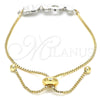 Pulsera Bolo Ajustable 03.63.1862.10 Oro Laminado, Diseño de Amor y Corazón, Esmaltado Blanco, Dos Tonos (01 MM Thickness, 10 Inches Length)
