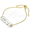 Pulsera Bolo Ajustable 03.63.1862.10 Oro Laminado, Diseño de Amor y Corazón, Esmaltado Blanco, Dos Tonos (01 MM Thickness, 10 Inches Length)