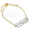 Pulsera Bolo Ajustable 03.63.1862.10 Oro Laminado, Diseño de Amor y Corazón, Esmaltado Blanco, Dos Tonos (01 MM Thickness, 10 Inches Length)