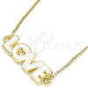 Collares con Dije 04.63.1383.20 Oro Laminado, Diseño de Con Nombre y Amor, Esmaltado Blanco, Tono Dorado (01 MM Thickness, 20 Inches Length)