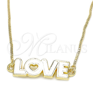 Collares con Dije 04.63.1383.20 Oro Laminado, Diseño de Con Nombre y Amor, Esmaltado Blanco, Tono Dorado (01 MM Thickness, 20 Inches Length)