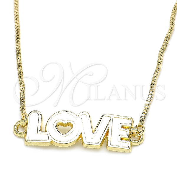 Collares con Dije 04.63.1383.20 Oro Laminado, Diseño de Con Nombre y Amor, Esmaltado Blanco, Tono Dorado (01 MM Thickness, 20 Inches Length)