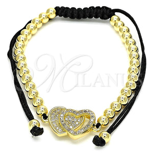 Pulsera Bolo Ajustable 03.299.0016.11 Oro Laminado, Diseño de Corazón y Bola, con Blanca Micro Pave, Pulido, Tono Dorado (04 MM Thickness, 11 Inches Length)