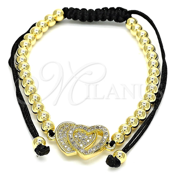 Pulsera Bolo Ajustable 03.299.0016.11 Oro Laminado, Diseño de Corazón y Bola, con Blanca Micro Pave, Pulido, Tono Dorado (04 MM Thickness, 11 Inches Length)